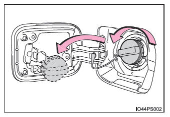 Toyota Prius. Apertura del tapón del depósito de combustible