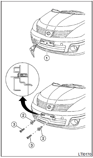 Nissan Tiida. Colocación de la placa de matrícula delantera