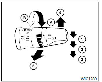 Nissan Tiida. Interruptor de los limpiaparabrisas y lavaparabrisas