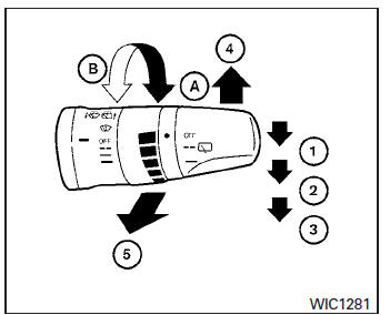 Nissan Tiida. Interruptor de los limpiaparabrisas y lavaparabrisas
