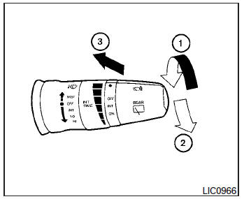 Nissan Tiida. Interruptor del limpia y lavaparabrisas del cristal trasero (solo si está equipado) 
