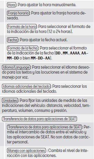 Seat Leon. Ajustes de menús y del sistema