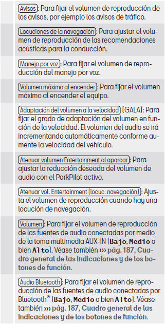 Seat Leon. Cuadro general de las indicaciones y de los botones de función