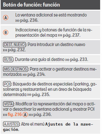 Seat Leon. Botones de función e indicaciones del menú principal Navegación